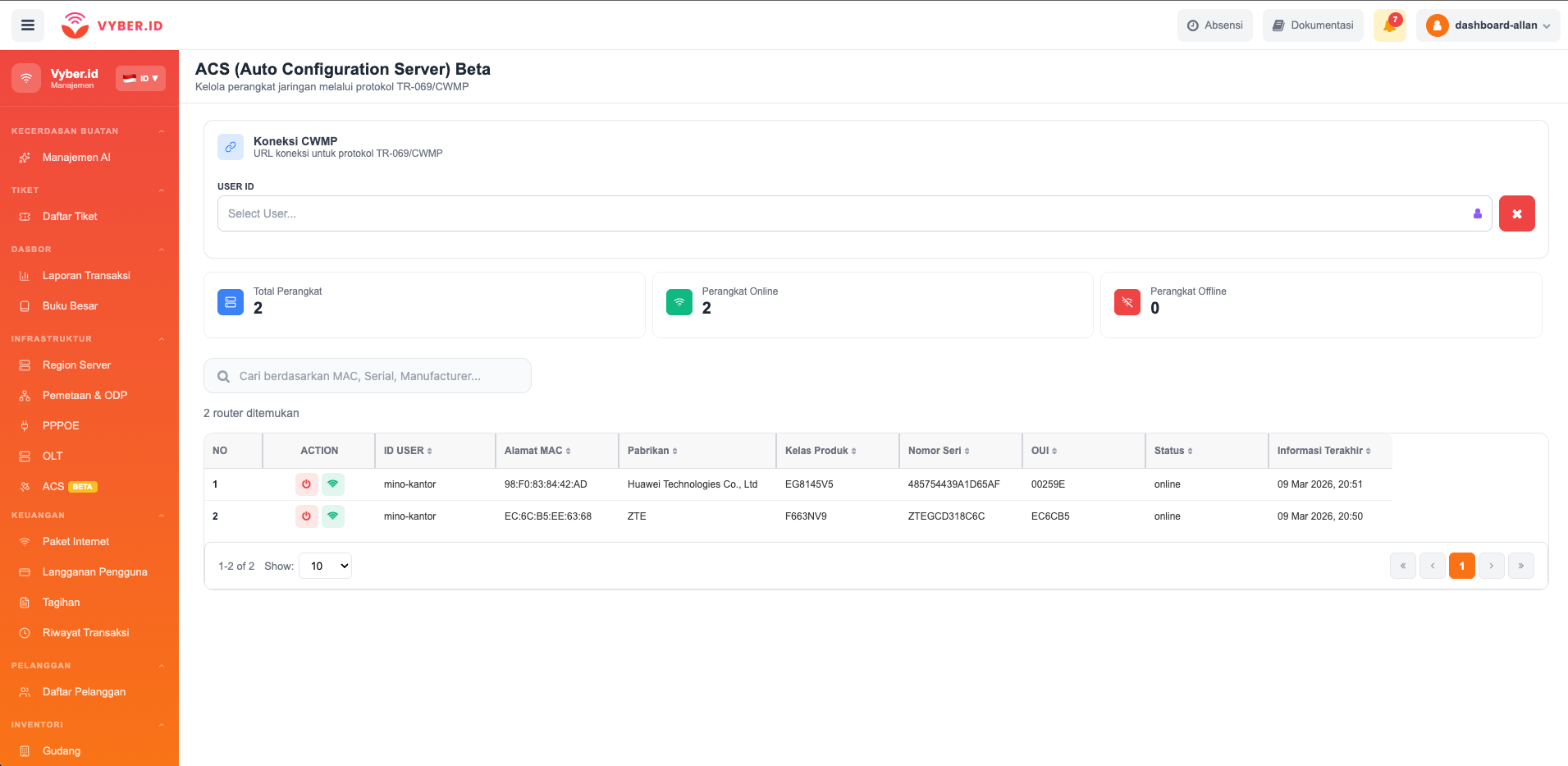ACS Server TR-069 Remote Management — Vyber.id Manager