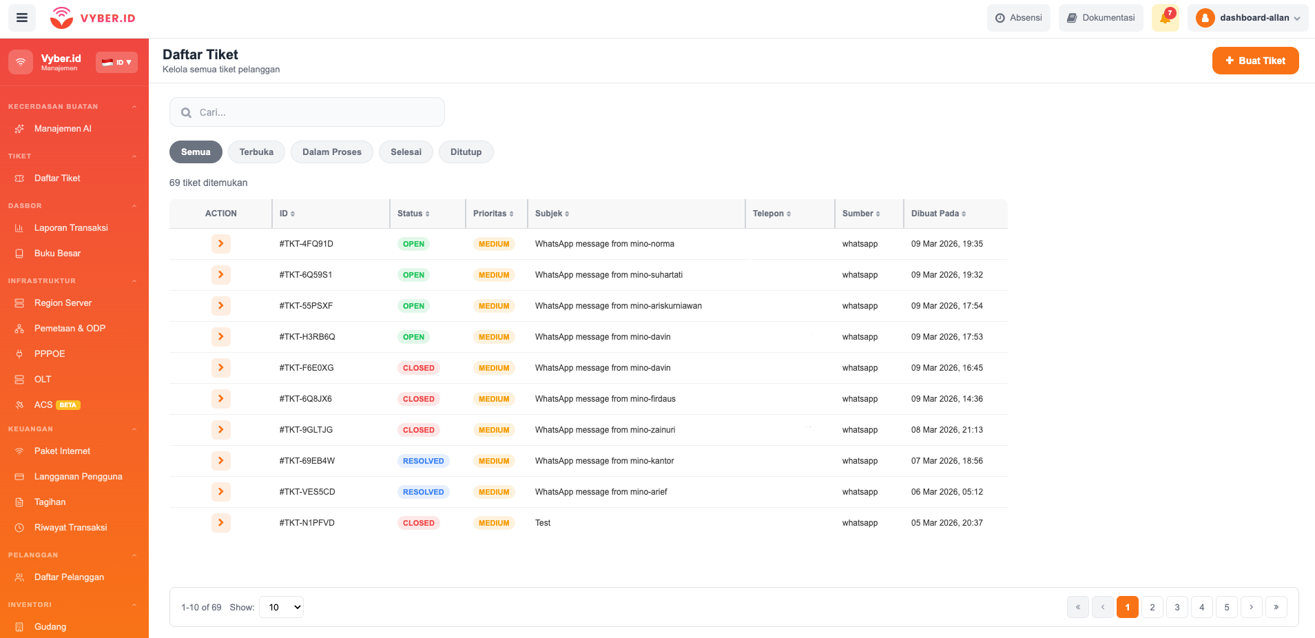 Ticketing System WhatsApp Integrated — Vyber.id Manager